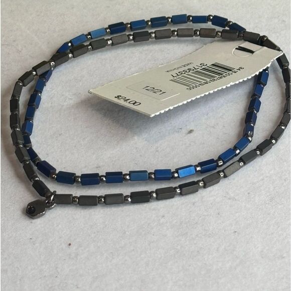 Express Set of 2 Stretch Beaded Bracelet in Blue Brown and Silver Tone - Picture 5 of 7